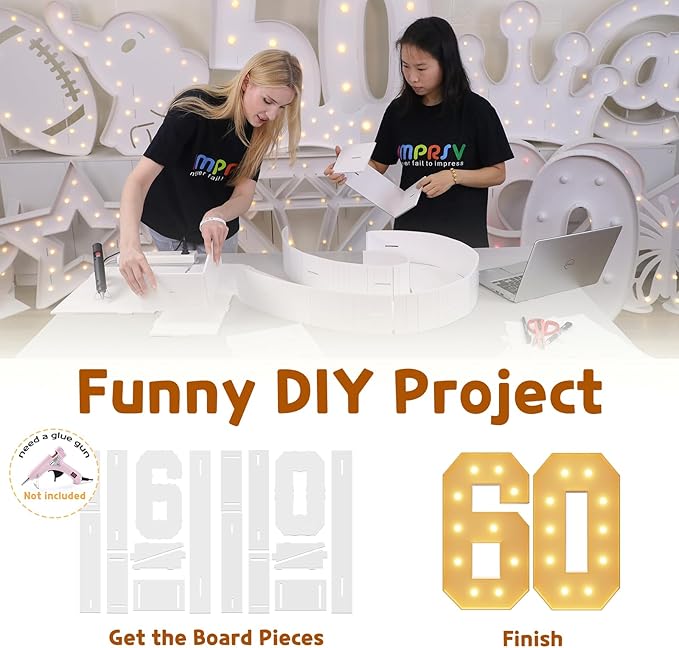 imprsv 4FT Light Up Numbers, Marquee Numbers 60th Birthday Decorations for Women Men, 60th Birthday Women Foam Board Anniversary Party Decorations Arch Kit (DIY)