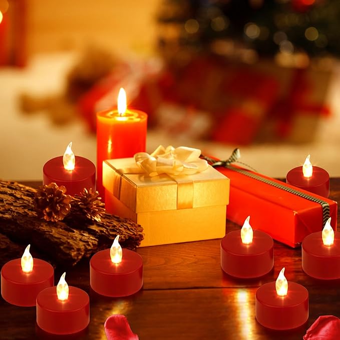 LED Tea Lights Candles- 24PACK Red Flameless Candles Realistic and Bright Flickering Long Lasting 200Hours for Holiday Celebration,Party, Home Decoration,Battery Operated