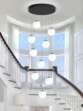 H118 Large Chandeliers for High Ceilings,12-Lights Mid Century Globe Chandelier Black Modern Globe Pendant Light for Entryway Villas and Stairs
