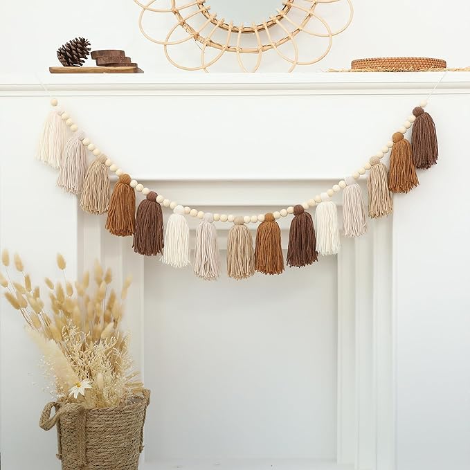 Boho Tassel Garland Terracotta Rainbow Western Banner Tassels Wall Hanging for Dorm Room Classroom Nursery Kids Bedroom Decor