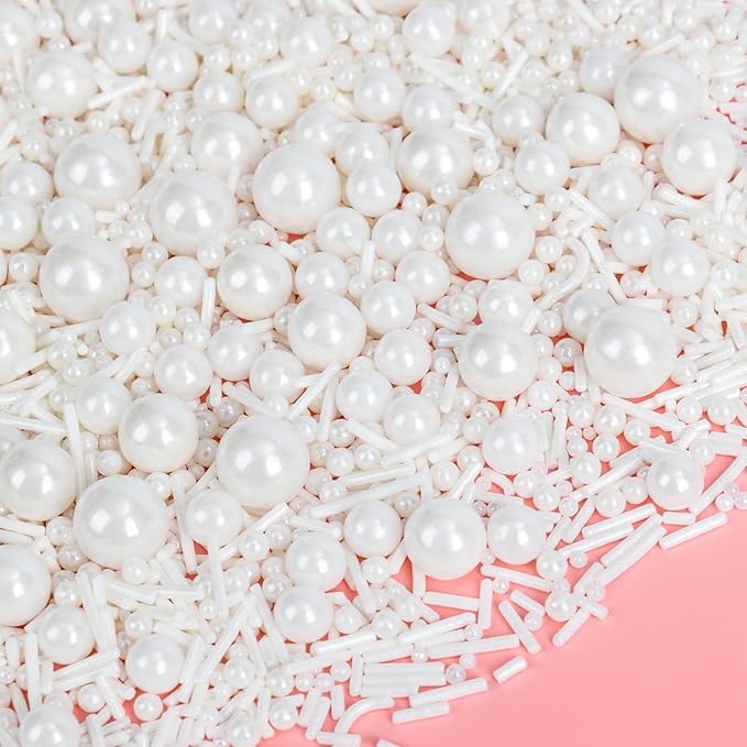 Edible White Sprinkles for Cake Decorating,Edible Pearl Jimmies Sugar Mix Size 130g/4.58oz,Baking Candy Decorations,Cupcake Toppers,Cookie Donuts Ice Cream Dessert Decorating,Wedding Birthday Party Valentines Christmas Supplies