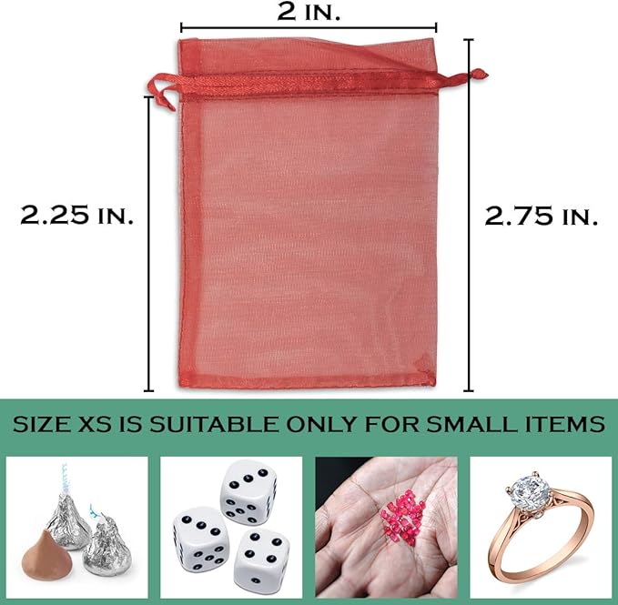 TheDisplayGuys 48-Pack 2" x 2-3/4" Red Sheer Organza Gift Bags with Drawstring, Jewelry Candy Treat Wedding Party Favors Mesh Pouch