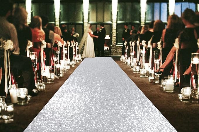 ShinyBeauty Aisle Runners for Weddings 10 ft by 4 ft Silver Aisle Runner Wedding Aisle Runner Outdoor Glitter Runner Church Runner (4FTx10FT, Silver)