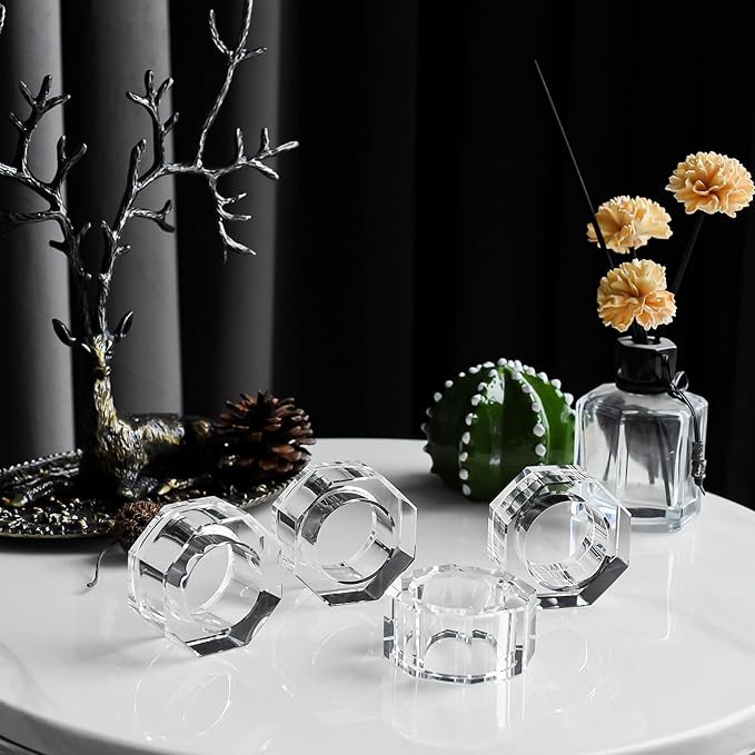 Kitcom Crystal Napkin Rings Set of 4, Mini Napkin Ring for Thanksgiving Day, Family Gathering, Wedding Reception Home Decoration, Comes with Gift Box