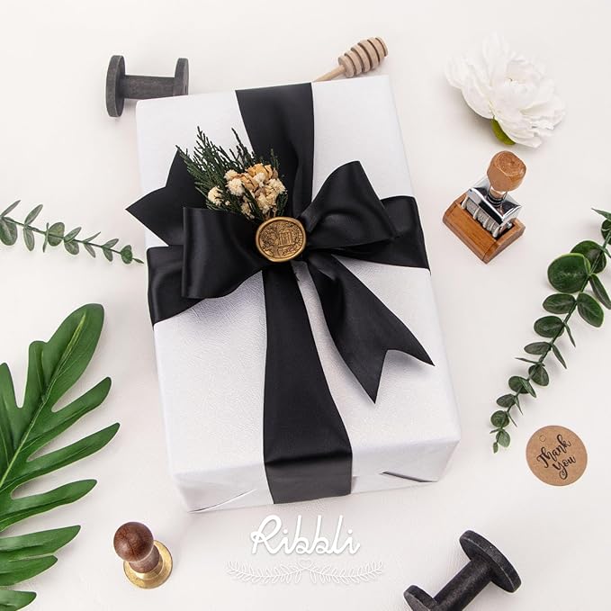 Ribbli Black Double Faced Satin Ribbon, 2” x Continuous 10 Yards,Use for Bows Bouquet,Gift Wrapping,Floral Arrangement,Wedding Decoration