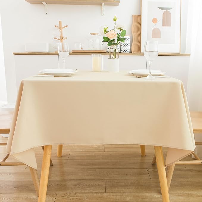 2 Pack Square Table Cloth 48X48 Inch Beige Washable Fabric Tablecloth Polyester Solid Dining Table Cover for Birthday Party Dinner Holiday Outdoor Indoor