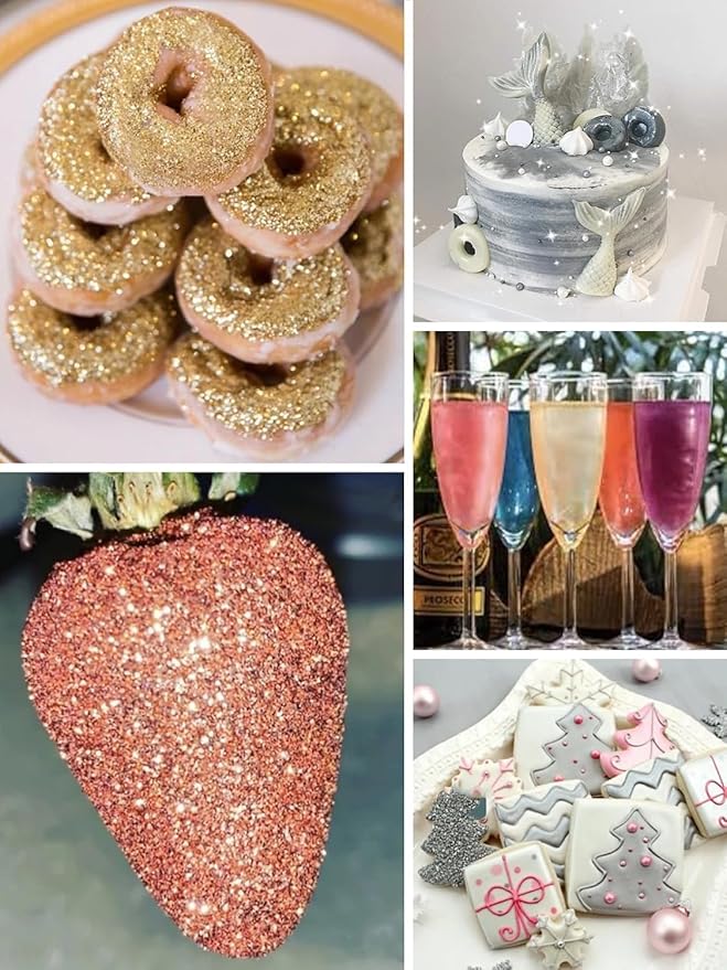 Shanlinly Silver Edible Glitter for Cakes Drinks - Food Grade 5g Shimmer Luster Glitter Dust Edible Glimmer Powders for Strawberries, Sprinkle on Sparkle, Chocolate, Cookie, Cupcake, Cocktail, Vegan