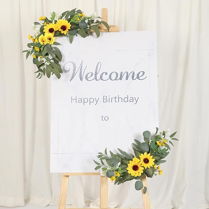 H&W 2pcs Artificial Wedding Arch Flowers for Wedding Sign, Floral Swag Dusty Decor for Reception Ceremony Backdrop Sweetheart Table （Sunflower）