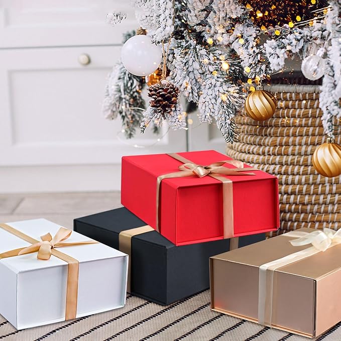 LIFELUM Gift Box for Presents 13.85'' x 8.35'' x 4.45'' Rose Gold Luxury Gift Box with Magnetic Lid Gift Boxes Contains Card, Ribbon, Shredded Paper Filler Gifts for Women (1Pcs)