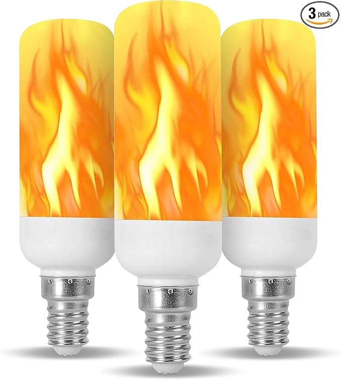 Fire Effect T6 T8 E12 LED Fire Candle Light Bulb Flame Flicker Tube Base Shape Novelty Lighting B11 Torch Rustic Farmhouse Bulbs 12mm Diameter, 100MM / 4.00" Total Length 120V ST15 3 Pack