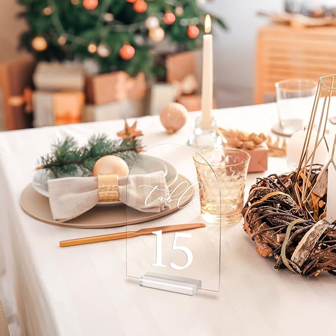 Arch Wedding Table Number 1-25 Clear Acrylic Tabletop Signs 5x7 Inch with Holder for Wedding Parties Anniversaries Reception Cafe Hotel Party Bar Business Event (1-25)