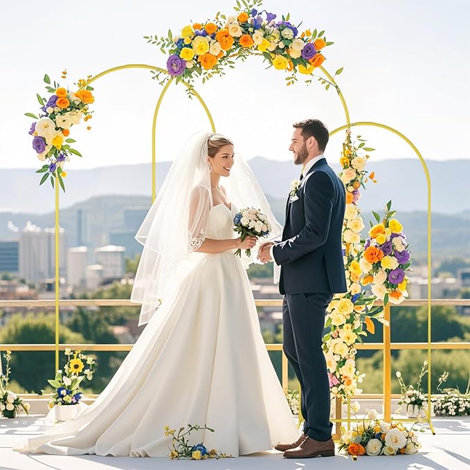FOTSHARER Wedding Arch Backdrop Stand and White Spandex Arch Cover 6FT 5FT 4FT Set of 3 Metal Arched Frame Backdrop Stand for Parties Arch Stand Cover for Birthday Party Baby Shower Graduation Decor