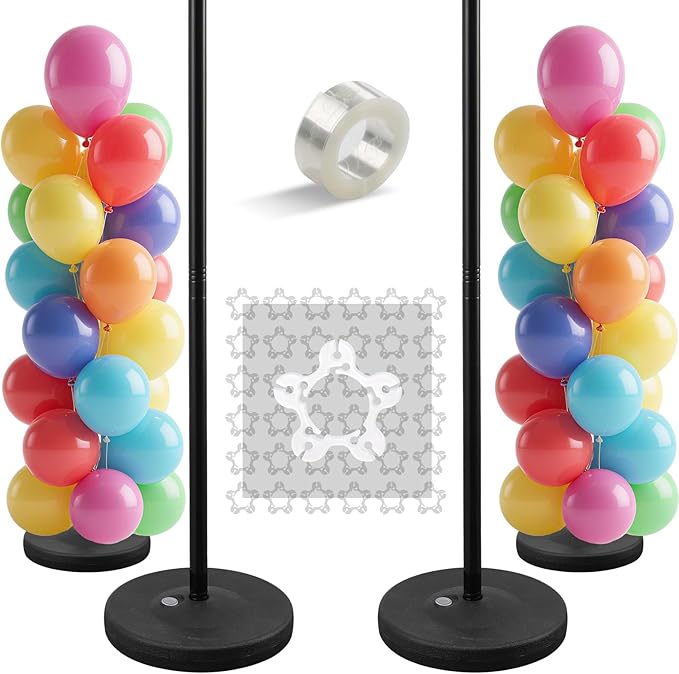 Balloon Stands for Floor Set of 2, Height Adjustable Splicing Metal Pole Balloon Column Stand for Birthday,Baby Shower,Christmas,Halloween,Party,Events Decorations, 1.3-5FT Tall, Black