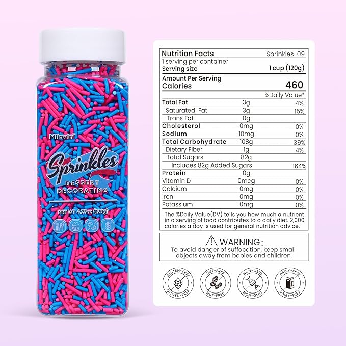 Edible Pink and Blue Sprinkles, Jimmy Sprinkles, Pink Jimmies Sprinkles, Blue Jimmies Sprinkles, Gender Reveal Sprinkles Candy for Cake, Cupcakes, Cookies, Macaron, and Ice Cream Topping(120g/4.23oz)