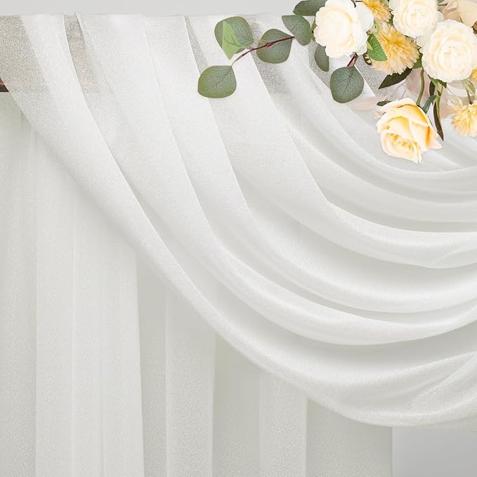 Wokceer Wedding Arch Draping Fabric 3 Panels 28.7" x 20FT Ivory Drapes Sheer Fabric Backdrop Arch Draping for Wedding Ceremony Birthday Party Bridal Shower Decoration