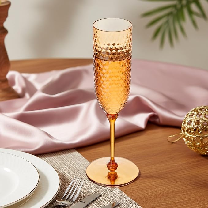 Remerry 48 Pack Detachable Plastic Champagne Flutes 5.5 oz Champagne Glasses Wedding Toasting Crystal Glasses Reusable Unbreakable Party Wine Cups for Wedding New Years Eve Party Supplies