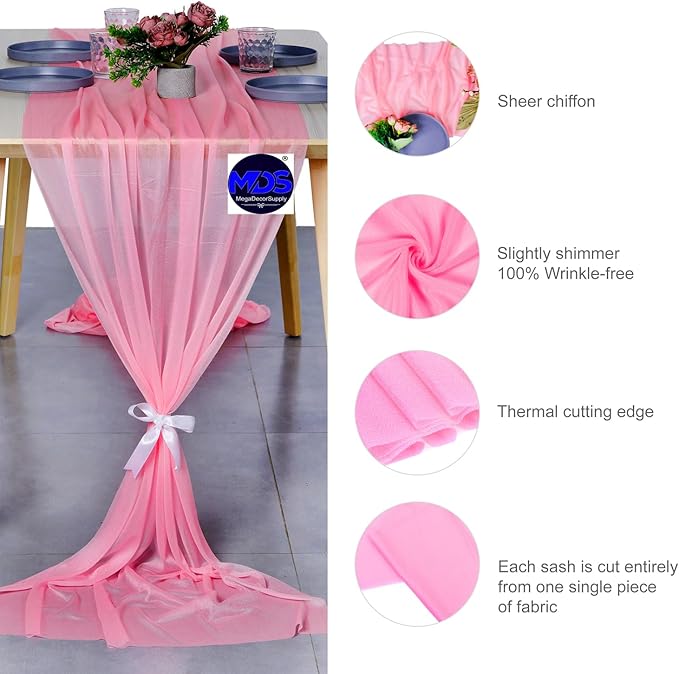 MDS Halloween Chiffon Table Runner - 1 Pack, 29 x 170 Inches, 14ft Each - Sheer Spooky Table Runners for Haunted House Parties, Trick-or-Treat Tables, Witchy Décor, Wedding & Events - Coral