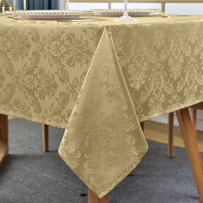 SASTYBALE Jacquard Tablecloth Rectangle 60 x 120 Inch, Spill Proof Dust Resistant Damask Table Cloth, Soft Polyester Table Cover for Dining, Party, Indoor, Outdoor, Gold