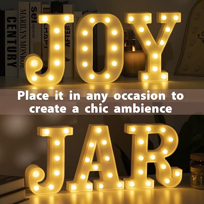 HXWEIYE LED Marquee Letters Lights Sign - J, 26 Alphabet & Number 0-9 Warm White Led Letters for Bar Party Birthday Home Wedding Decor