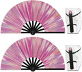 13" Large Folding Rave Fan with Holster, Clack Hand Fans Foldable for Line Dancing, Boots On The Ground Fan for Women Men Festival EDM Party Decoration, Lridescent Pink 2 Pack