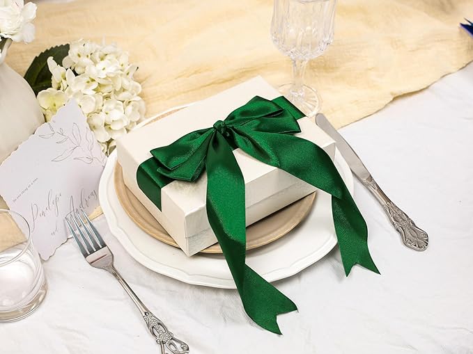 Green Satin Ribbon 1-1/2 inch X Continuous 50 Yards, Single Face Polyester Ribbon Perfect for Gift Wrapping, Flower Bouquet, Wedding Decor, Crafts, Bow Making, Sewing and More