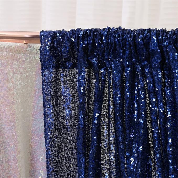 Eternal Beauty Navy Blue Sequin Backdrop Curtains, Shimmer Back Drop 2Panels-2FTx8FT for Independence Day Christmas, Party, Birthday, Photography, Wedding, Baby Shower Event Decoration