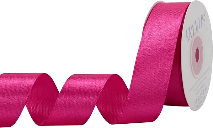 Rose Red Satin Ribbon 1 inch X Continuous 25 Yards, Single Face Polyester Ribbon Perfect for Gift Wrapping, Flower Bouquet, Wedding Decor, Crafts, Bow Making, Sewing and More
