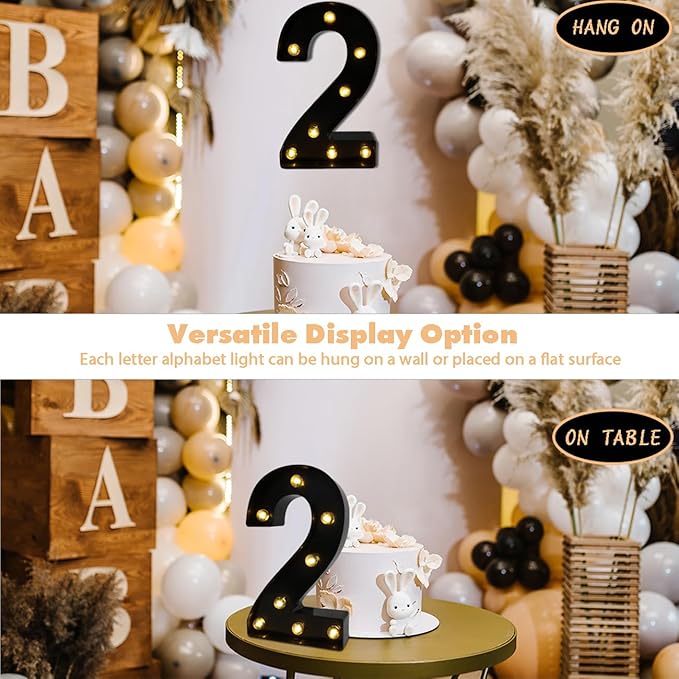 LED Marquee Numbers, 8.58 Inch Led Light Up Numbers for Party, Small Light Up Letters, Battery Powered Lighted Number for Table, Birthday, Night Light, Christmas or Home Decor (Black, Number 2)