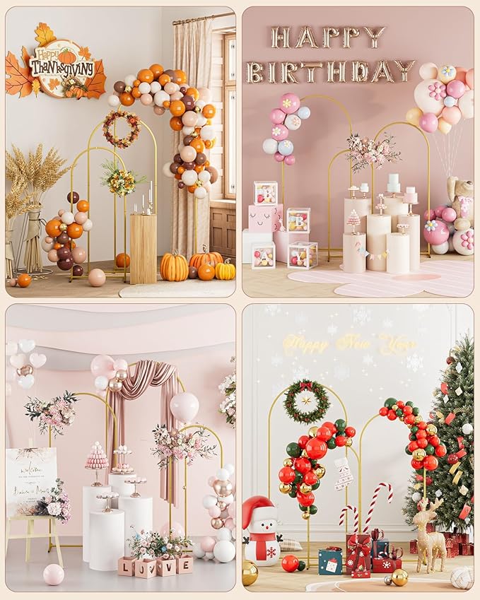 Wedding Arch Set of 3, Gold Metal Arch Backdrop Stand, Balloon Arch Stand Wedding Arch Frame for Ceremony Decoration (Gold, 6FT, 5FT, 4FT Backdrop)