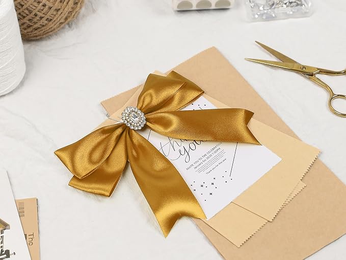 Gold Satin Ribbon 1-1/2 inch X Continuous 100 Yards, Single Face Polyester Ribbon Perfect for Gift Wrapping, Flower Bouquet, Wedding Decor, Crafts, Bow Making, Sewing and More