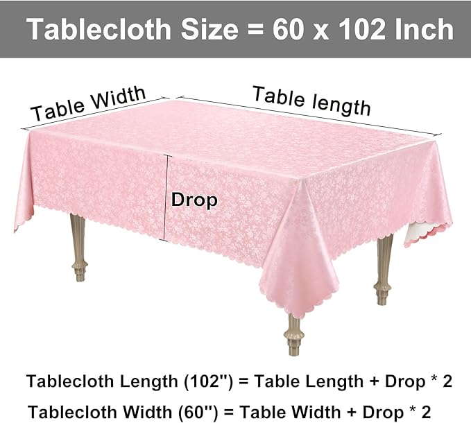Smiry Rectangle Table Cloth, Waterproof Heavy Duty Vinyl Tablecloths, Wipeable Washable Table Cover for Kitchen and Dining Room (Pink, 60" X 102")