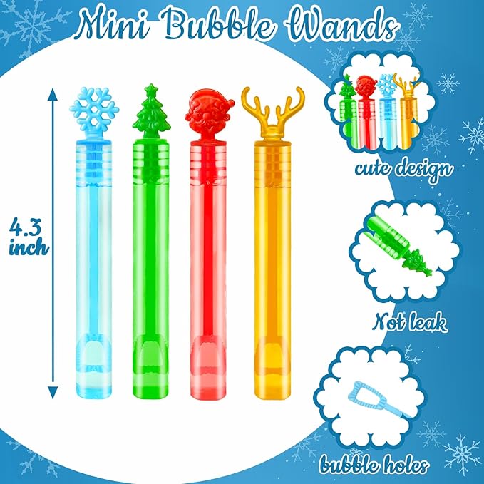 Christmas Mini Bubbles Wand Toys Gifts for Toddlers 20 Pack, Christmas Party Favors Supplies Goodie Bags Stocking Stuffers Fillers for Kids, Small School Classroom Prizes Treats Trinkets for Students