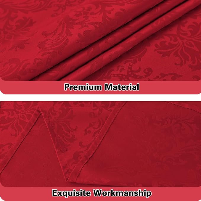 Jacquard Christmas Tablecloth Rectangle 52 x 70 Inch, Waterproof Wrinkle Free Floral Damask Table Cloth, Soft Fabric Table Cover for Xmas, Holiday, Winter, Holiday, Party, Wedding, Red