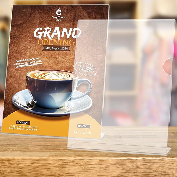 6 Pack Acrylic Sign Holder 8.5 x 11, L-Shape Clear Plastic Display Stand for Tabletop, Acrylic Stands for Flyers, Table Paper Holder, Vertical Sign Holder 8.5x11 for Restaurants, Office and School (Slant 6 Pack 8.5x11)