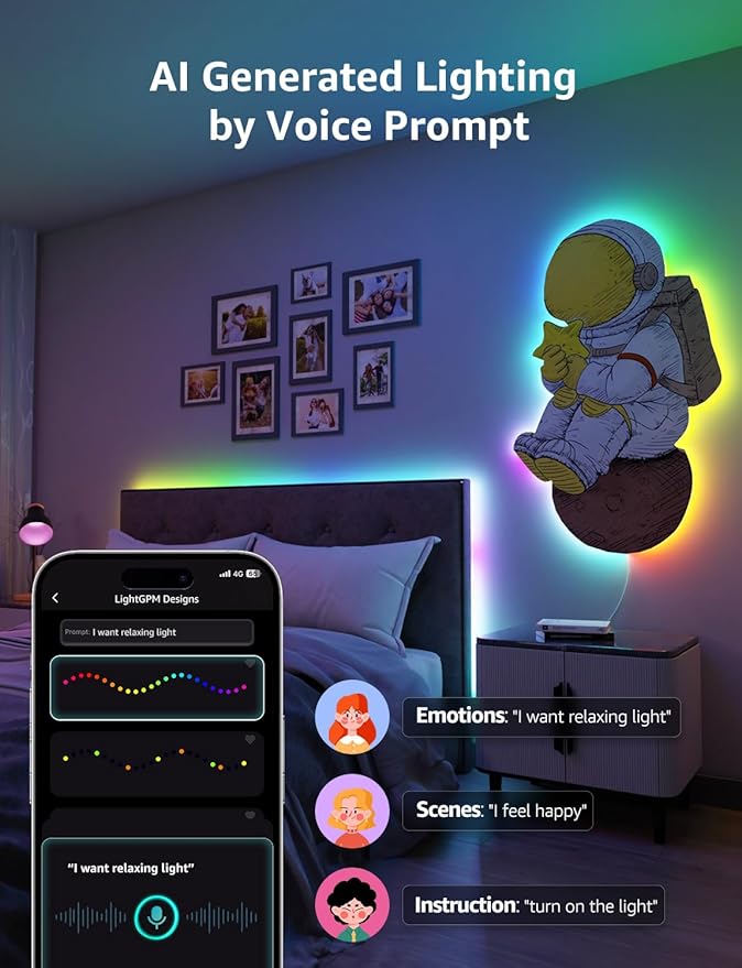 Lepro S1 AI LED Strip Lights for Bedroom - 100ft(2 Rolls of 50ft) Smart RGB Light Strips with IC and Rainbow Chasing Effects, AI Generated Lighting, No Remote, 2.4G Wi-Fi & Bluetooth