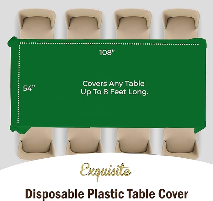 Party Solids Pack Of 12 Premium Plastic Tablecloth 54 Inch x 108 Inch Rectangle Table Cover - Emerald Green
