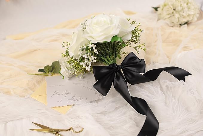 Black Satin Ribbon 1-1/2 inch X Continuous 50 Yards, Single Face Polyester Ribbon Perfect for Gift Wrapping, Flower Bouquet, Wedding Decor, Crafts, Bow Making, Sewing and More