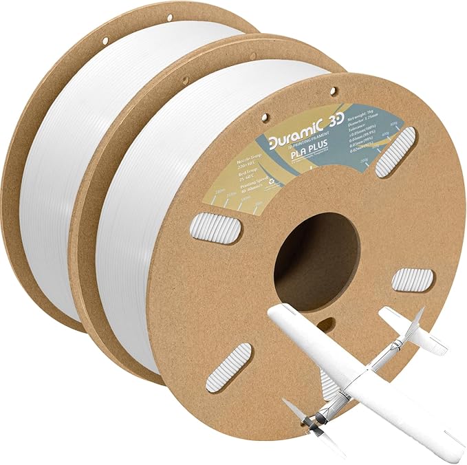 DURAMIC 3D PLA+ Filament 1.75mm 2Kg White, PLA Plus Filament 2 Pack 1kg Spool(2.2lbs) Tougher and Stronger, Dimensional Accuracy Probability +/- 0.02mm