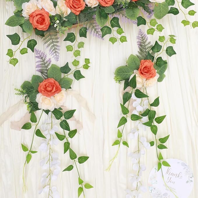 Wedding Aisle Decorations Set of 10 Chair Back Flowers Floral Pew Wedding Decorations for Ceremony with Chiffon Ribbons Fall Decor