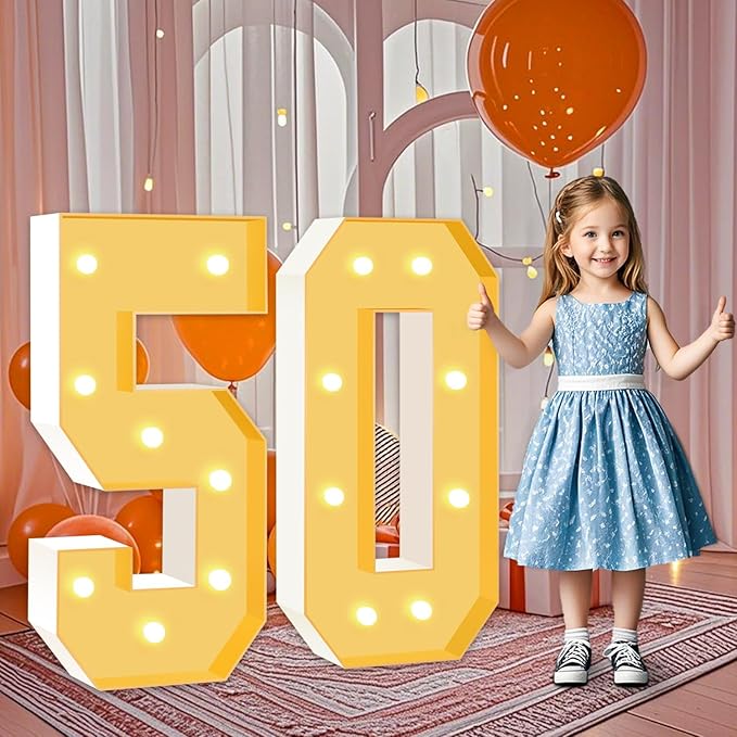 3FT Marquee Numbers 50, Large Light Up Numbers 50th Birthday Decorations for Her Him, Cardboard Numbers for Women Men Anniversary Party Decor Backdrop, DIY Foam Board Mosaic Number Sign