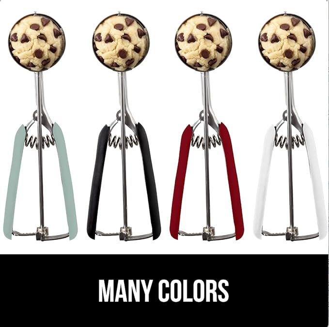 GORILLA GRIP Stainless Steel Cookie Scoop for Baking, 1 TBSP, Multipurpose Melon Baller, Meatball Spring Scoops, Perfect Portion Sizes, Easy Food Release, Scooper Size 60, BPA-Free Kitchen Tool, Red