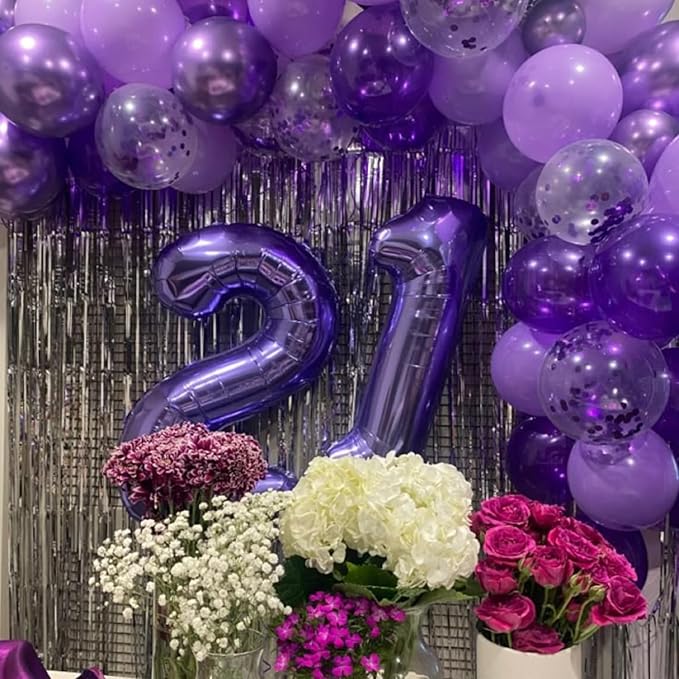 Purple Balloons,50Pcs 12 Inch Metallic Lavender Black Purple Confetti for Princess Girl Birthday Bridal Shower Wedding Anniversary Party Supplies