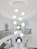 H118 Large Chandeliers for High Ceilings,12-Lights Mid Century Globe Chandelier Silver Modern Globe Pendant Light for Entryway Villas and Stairs