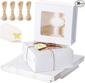 36 Pack Cupcake Boxes Hold 4 Count Disposable Cupcake Containers with Window and Cake Carrier with Thanks Card and Jute Rope to Muffins Cupcakes Cookies Gift Wrapping (White)