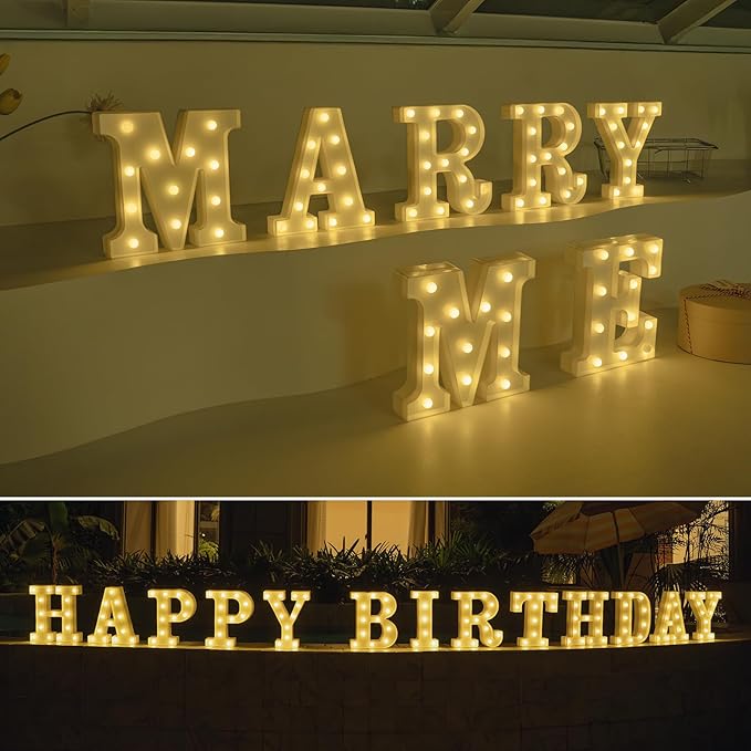 Foaky Rechargeable LED Letter Lights Sign Marquee Light Up Letters Sign for Night Light Wedding/Birthday Party Christmas Lamp Home Bar Decoration (A)