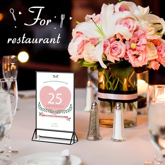 12 Pack Clear Acrylic Wedding Table Number Frame Acrylic Sign Holder with Vertical Stand Holder and Borders Picture Frames Wedding Table Numbers Display Stand Table Sign Holder (5 x 7 Inch)