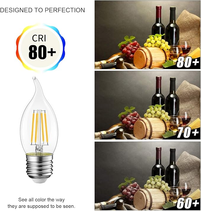 LVWIT Flame Tip LED Filament Bulb Candelabra E26 Base Dimmable 4.5W (60W Equivalent) B11 Chandelier Candle Light Bulb，2700K Warm White 12-Pack