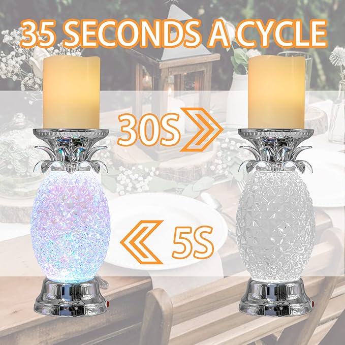 YAKii 9.5" Pineapple LED Color Changing Shine Lamp,Swirling Water Waves Lamp Kid Safe Battery/USB Cable Operated,Table Lamp Candle Holder Table Decoration Silver