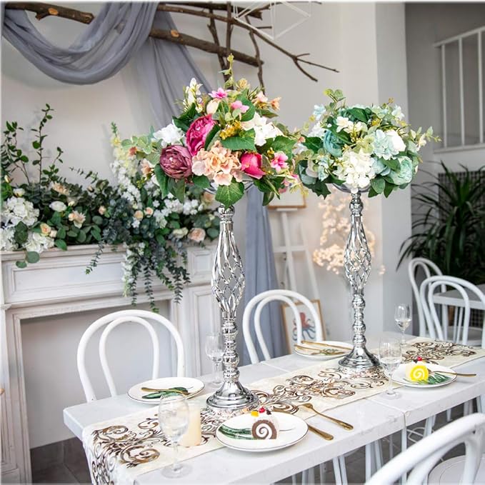 Wedding Centerpieces for Reception Tables - Twist Candleholder Stands, Flower Arrangement Vases, Metal Road-Leading Home Decor