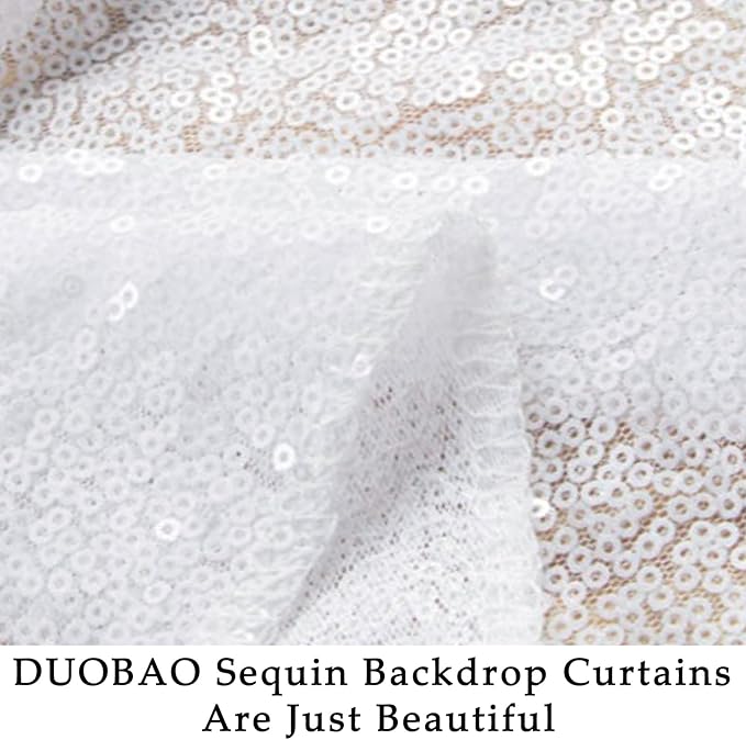 DUOBAO 7x7 Ft White Sequin Backdrop Curtain | Shimmering Pear White Photo Background for Wedding, Baby Shower, Graduation & Party Decor | Elegant Sparkle Backdrops for Pictures & Ceremonies